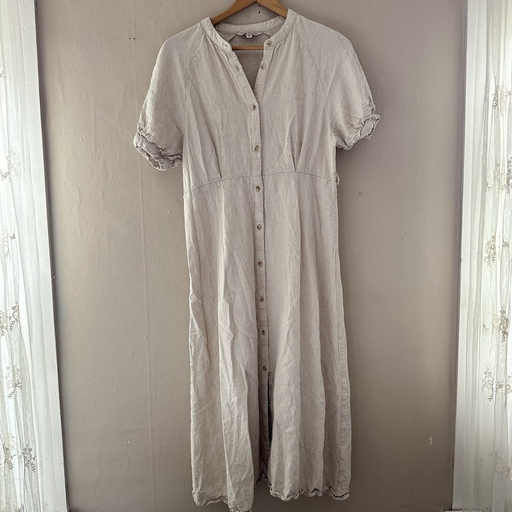 Nanette Lepore Linen Blend Midi Dress Size 6 Beige Cottagecore Modest Peasant